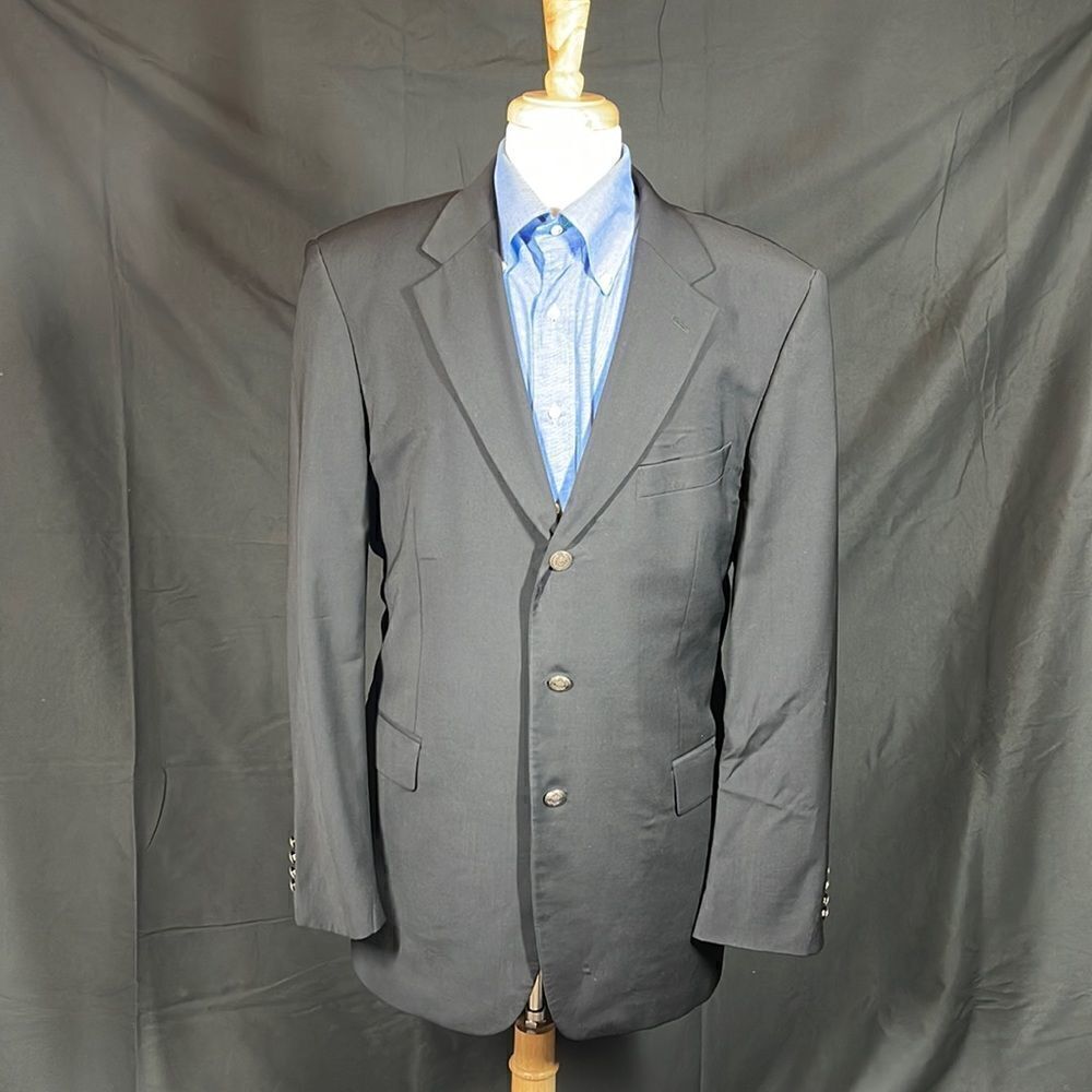 SARAR Blazer Mens 44L Black Wool Three Button Sport Coat‎